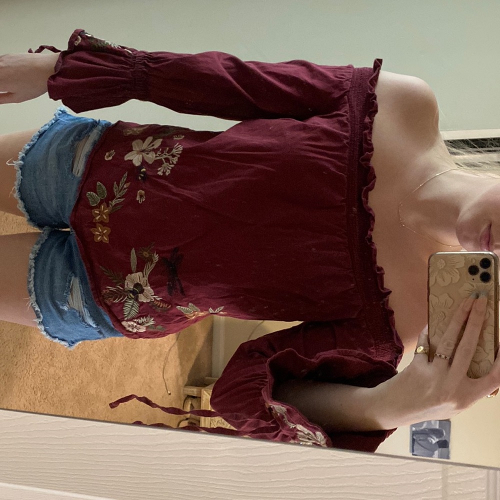 Off the Shoulder Embroidered Blouse
